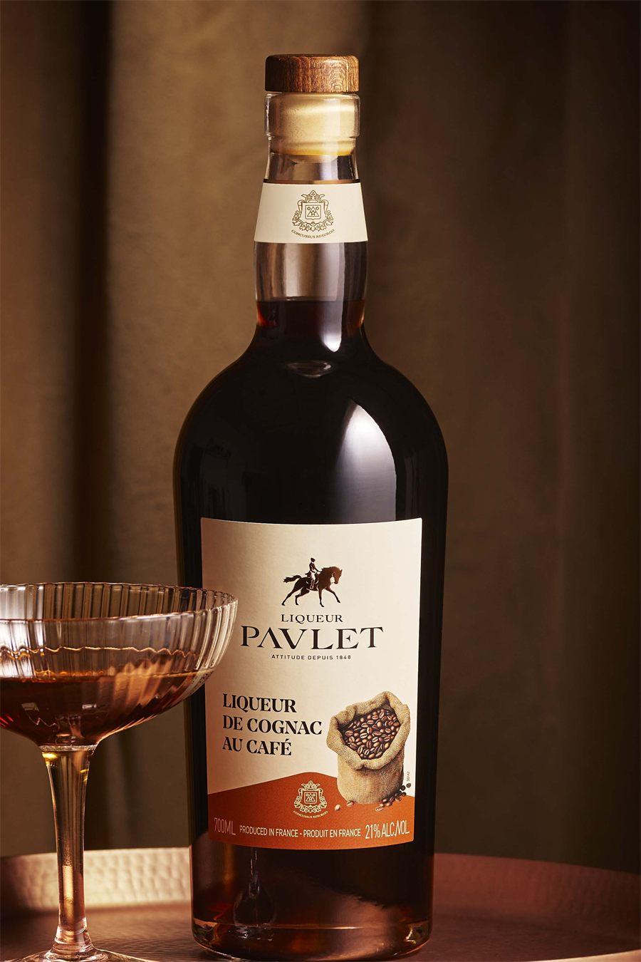 Étiquette de la Liqueur de Cognac au Café Paulet, cavalier et sac de grains