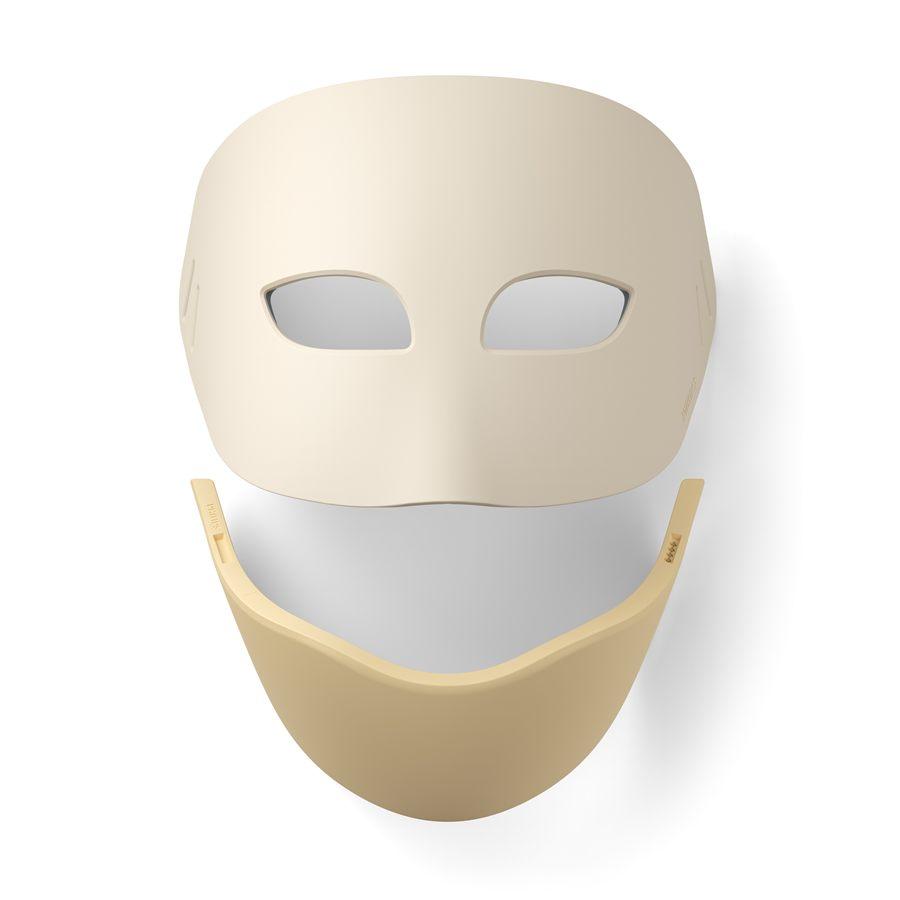 Les deux pièces du masque LED Philips ReAura séparées, visage et cou