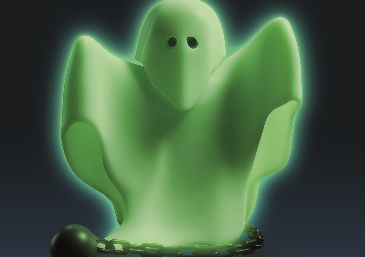 Fantôme Playmobil Halloween qui brille dans le noir, boulet et chaîne au pied