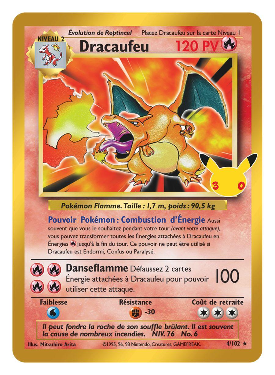 Dracaufeu 4/102 du Set de Base réimprimé dans le JCC Pokémon 30e Anniversaire
