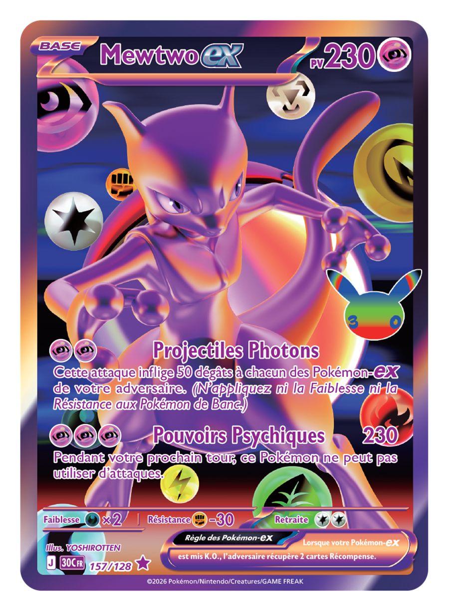 Carte futuriste rare Mewtwo-ex du JCC Pokémon 30e Anniversaire, signée YOSHIROTTEN