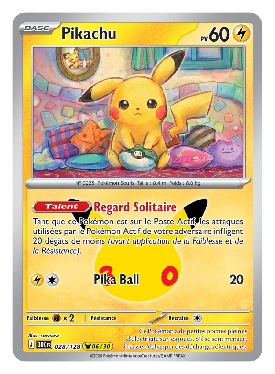 Carte Pikachu rare 06/30 du JCC Pokémon 30e Anniversaire, illustrée par sowsow