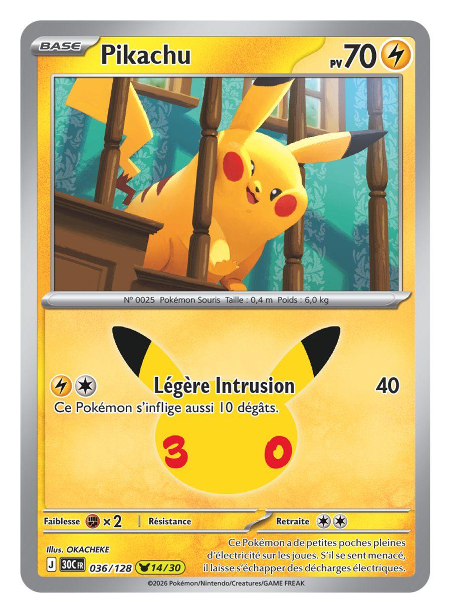 Carte Pikachu rare 14/30 à une fenêtre, illustrée par OKACHEKE