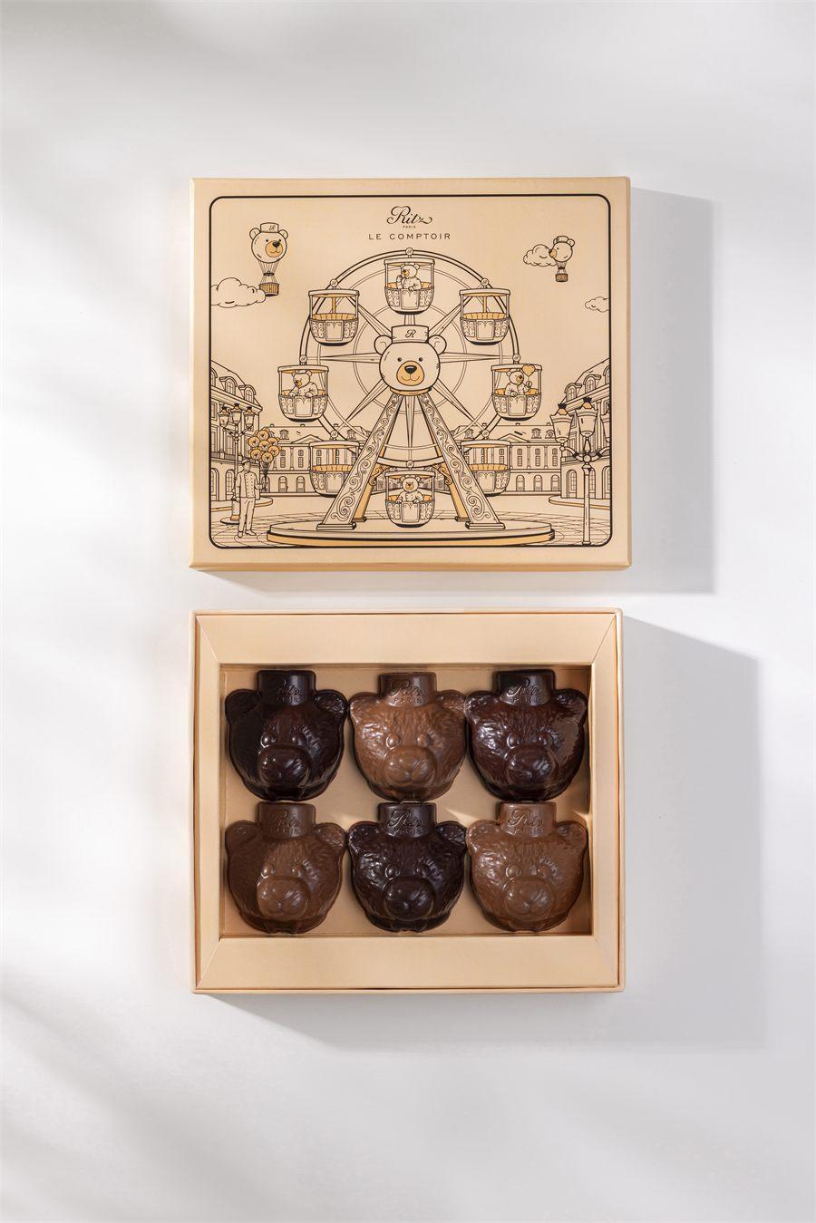 Coffret de six oursons guimauve Ritz Paris Le Comptoir, couvercle illustré d'une grande roue