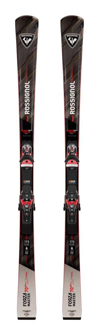 Skis de piste Rossignol Forza 70° TI Master noirs et rouges avec fixations