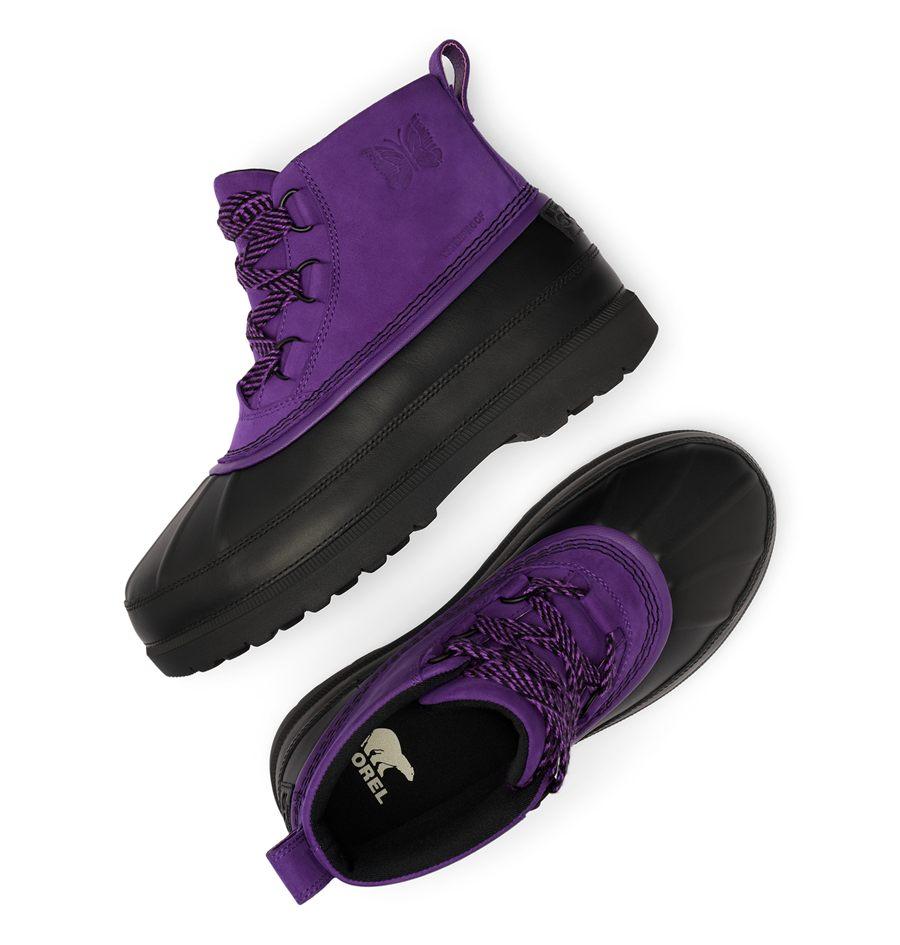 Bottine chukka Ambler SOREL x NEEDLES et son laçage tressé, vue de dessus et de profil