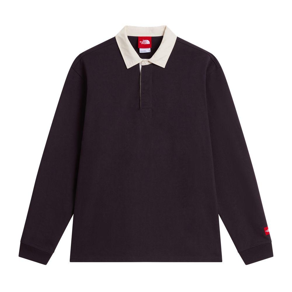 Le polo rugby Red Box en aubergine sombre à col crème contrasté