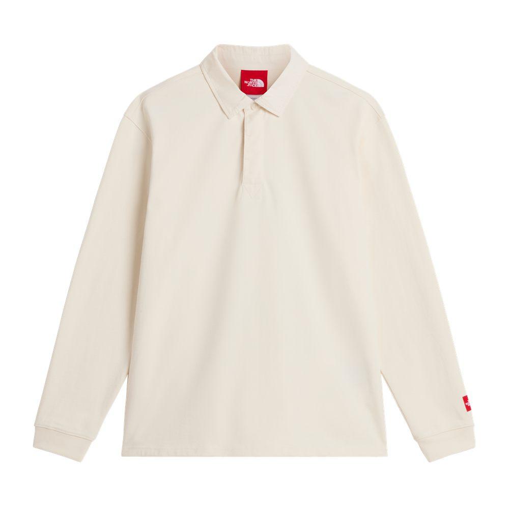 Le polo rugby Red Box FW26 en écru intégral, col souple et patte boutonnée