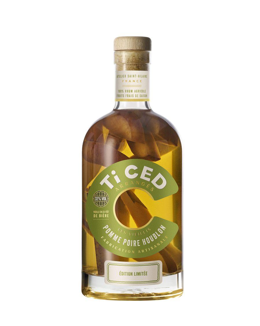 Bouteille Ti CED Les Vieillis Pomme Poire Houblon, morceaux de fruits visibles en macération