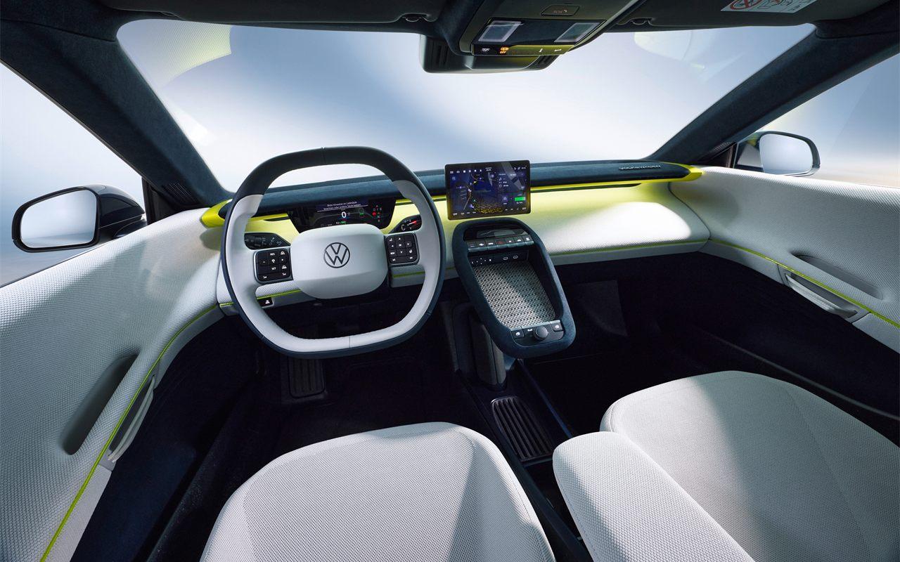 L'habitacle de la Volkswagen Mission Efficiency, sans écran d'infodivertissement fixe