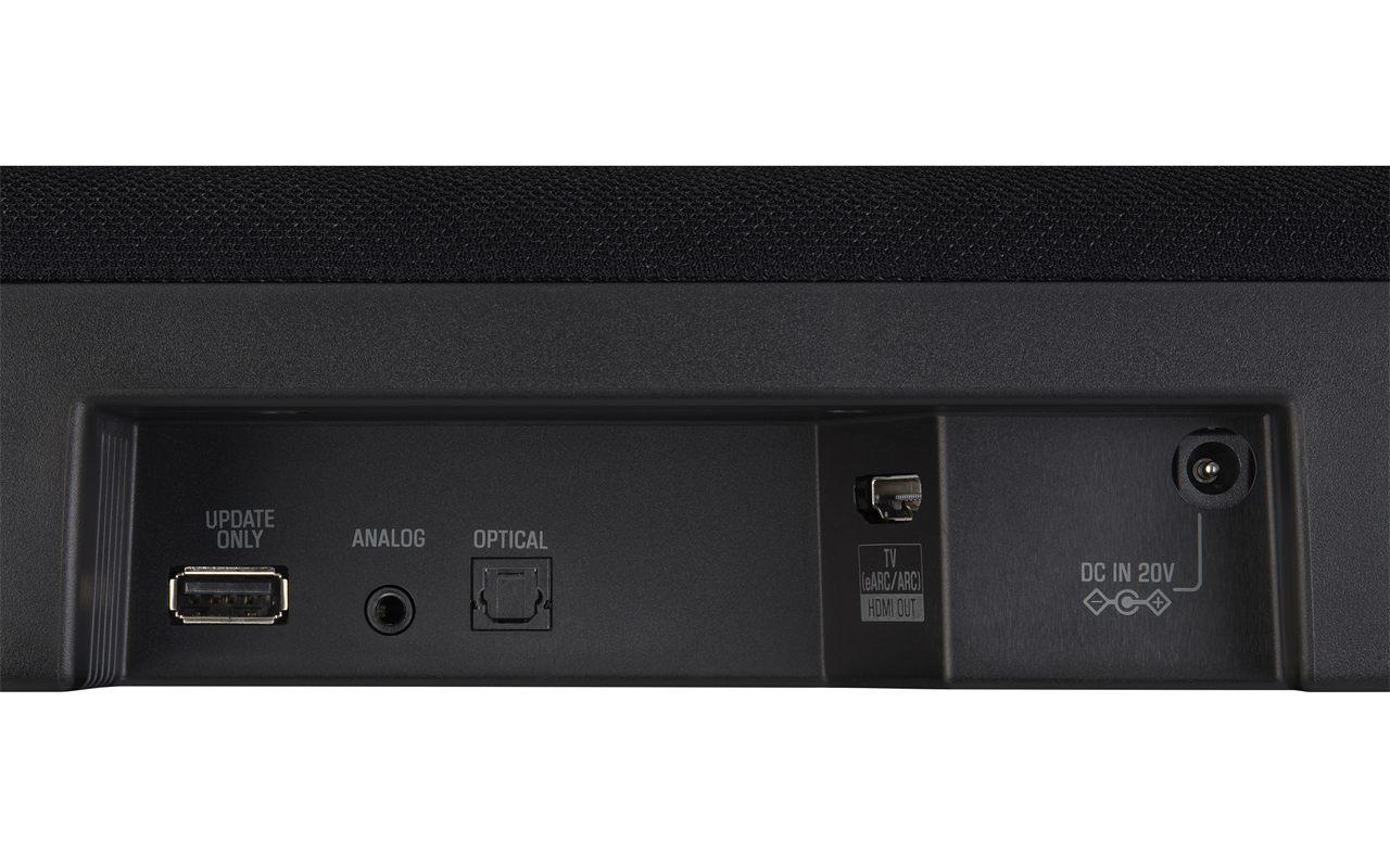 La connectique arrière de la Yamaha B200A : HDMI eARC, optique et mini-jack