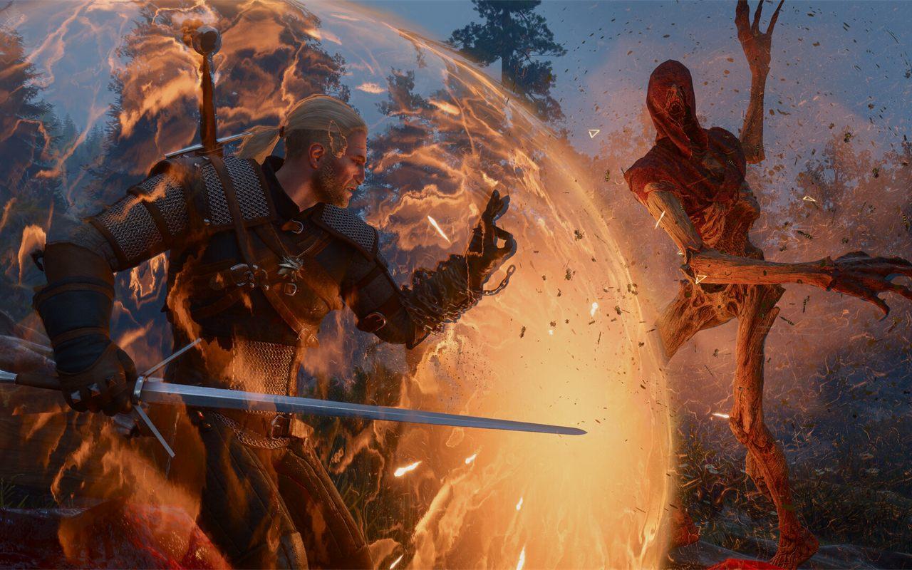 Geralt de Riv face à un monstre dans Songs of the Past, l'extension de The Witcher 3