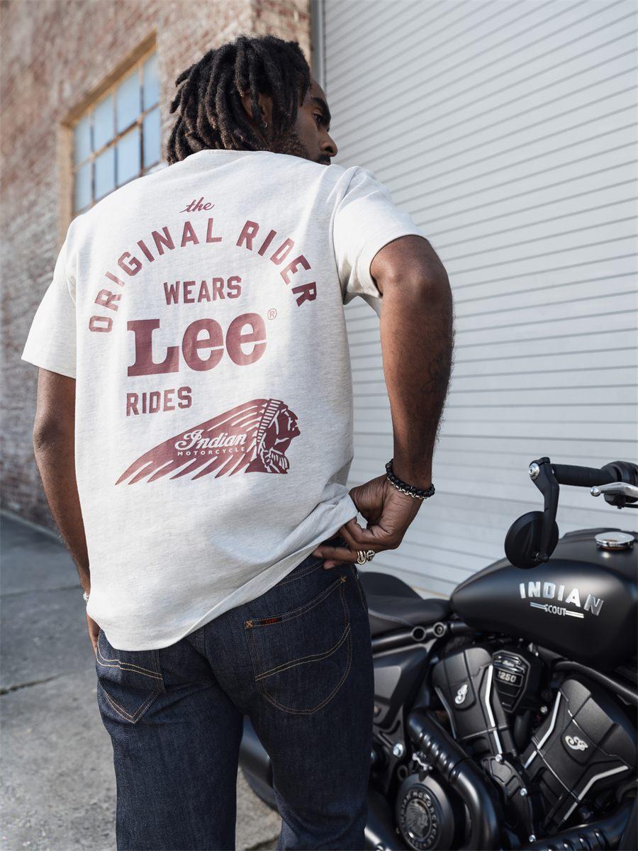 Tee-shirt Lee x Indian Motorcycle gris chiné, devise rouge brique au dos