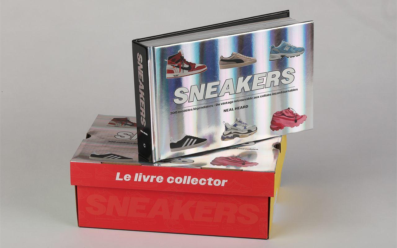 Le livre Sneakers de Neal Heard posé sur son coffret en forme de boîte à chaussures