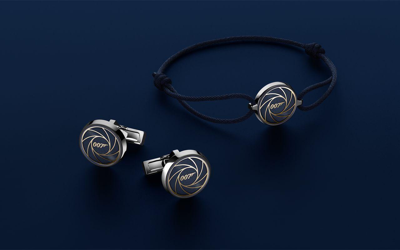 Boutons de manchette et bracelet en corde du coffret OMEGA James Bond, frappés du 007