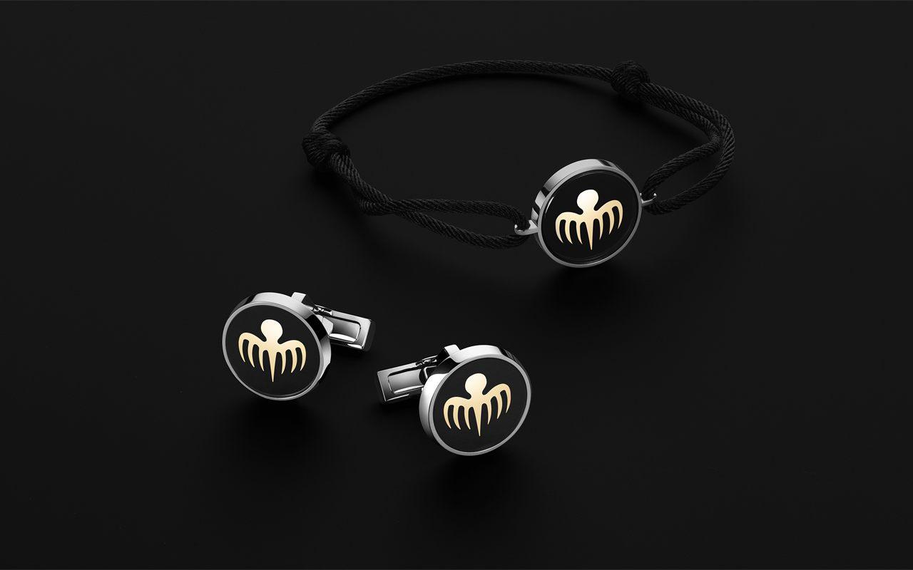 Boutons de manchette et bracelet en corde du coffret OMEGA Spectre, ornés de la pieuvre