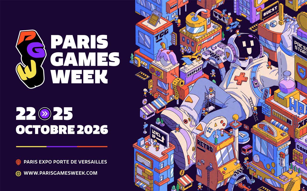Affiche officielle de la Paris Games Week 2026, du 22 au 25 octobre à Paris Expo Porte de Versailles