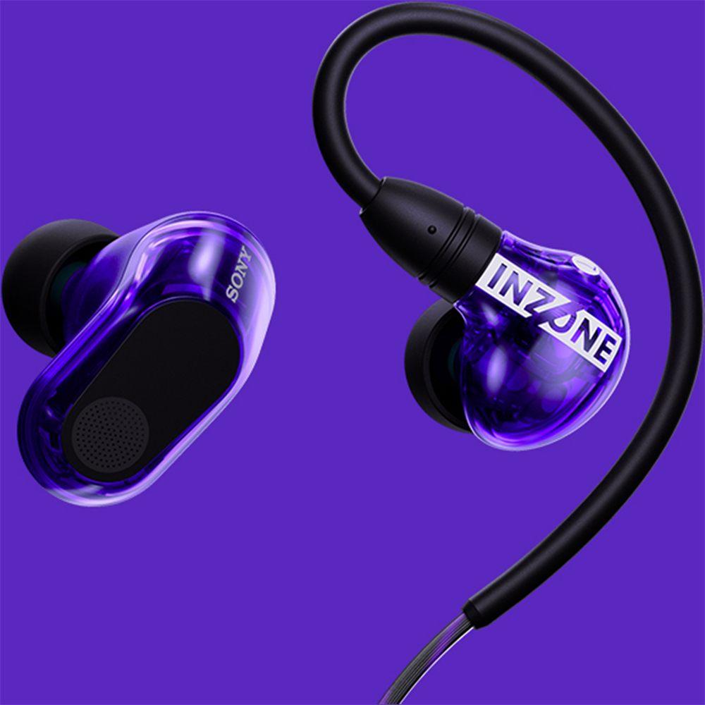 Écouteurs sans fil INZONE Buds et écouteurs filaires INZONE E9 dans le même violet transparent