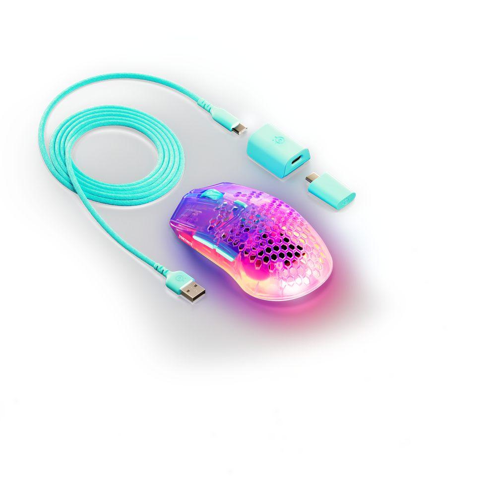 Souris Aerox 3 Wireless Gen 2 Fortnite Storm Edition avec son câble turquoise