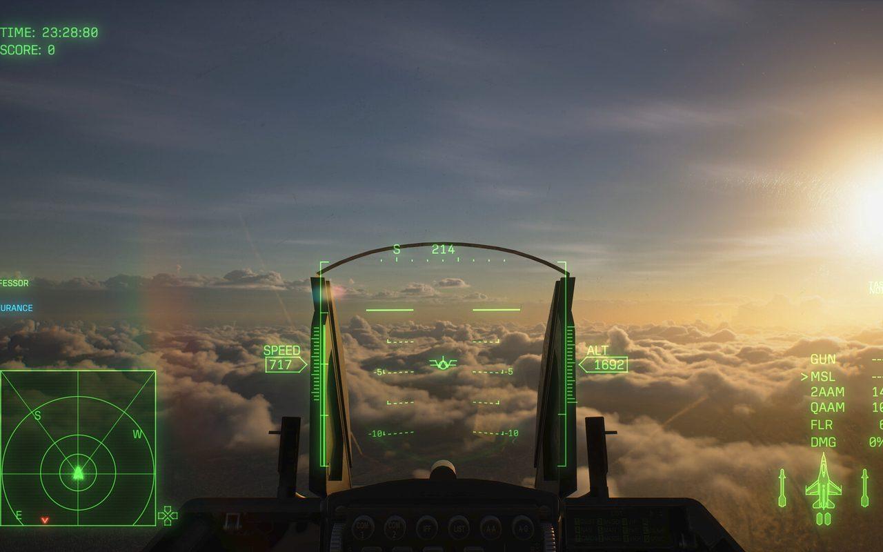 Une mer de nuages au coucher du soleil, vue depuis le cockpit