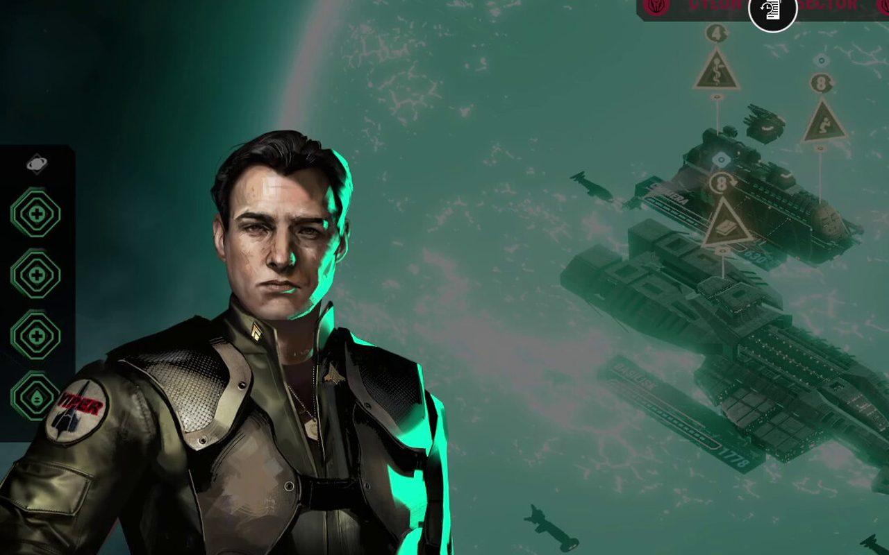 Hayato Wilson, pilote de Viper, devant les vaisseaux de la flotte