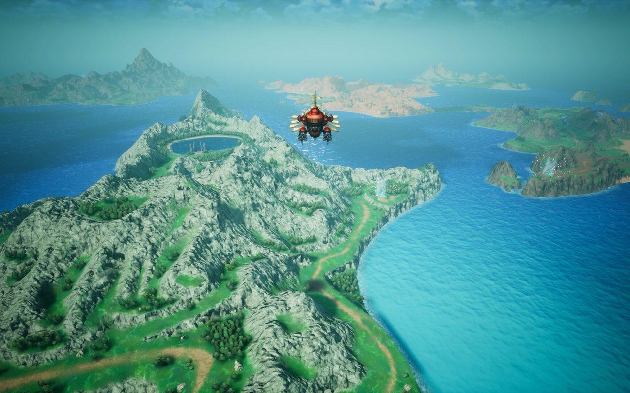 Un aéronef survole des îles verdoyantes dans Final Fantasy Resonance