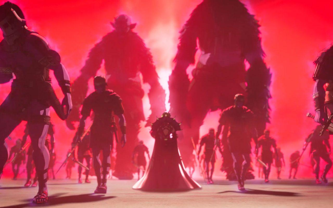 Une armée de silhouettes géantes avance dans une lumière rouge