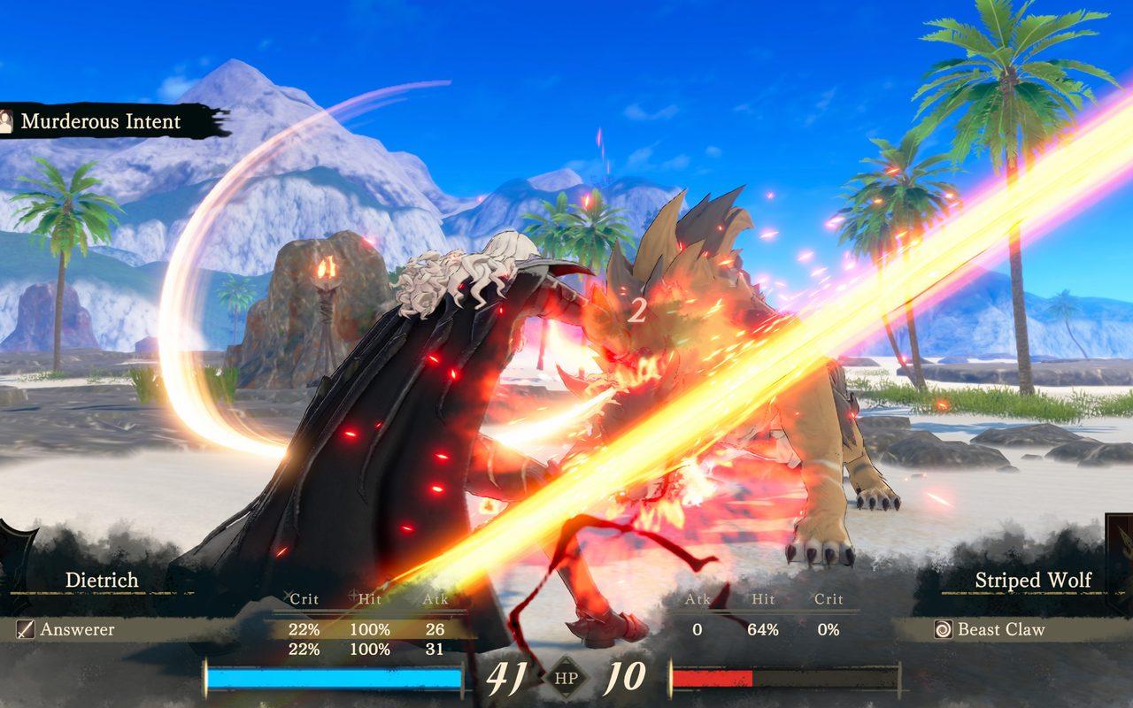 Dietrich frappe un loup d'un trait de flamme sur une plage