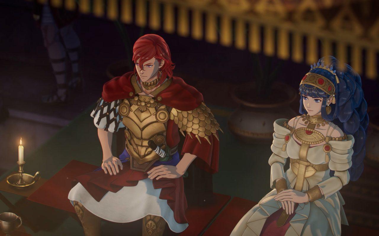 Un homme en armure dorée et une femme couronnée assis à la lueur d'une bougie