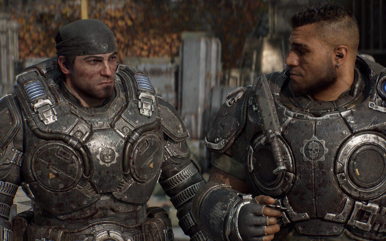 Marcus Fenix et Dom Santiago côte à côte en armure dans Gears of War: E-Day