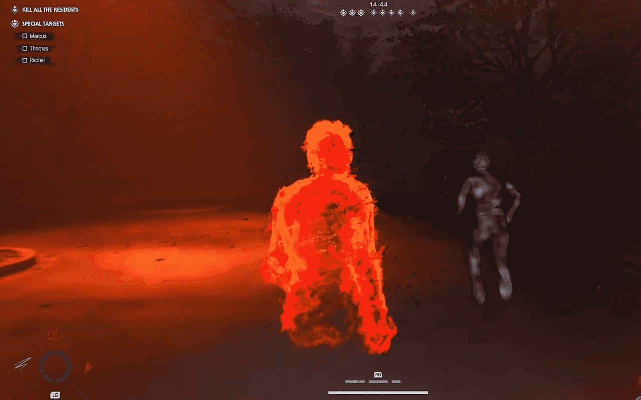 Un survivant surligné en orange vu par Michael Myers pendant une partie