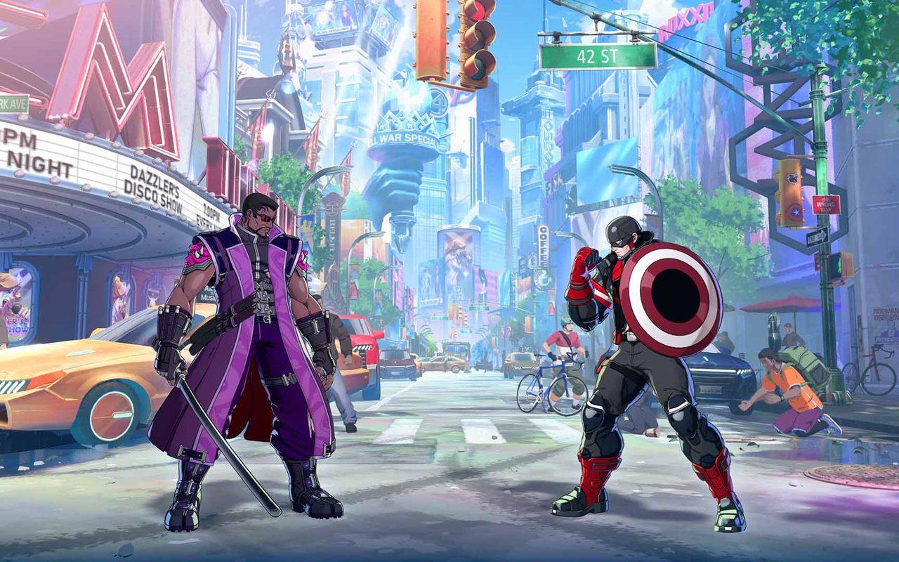 Blade et Captain America face à face dans une rue de New York avant le combat