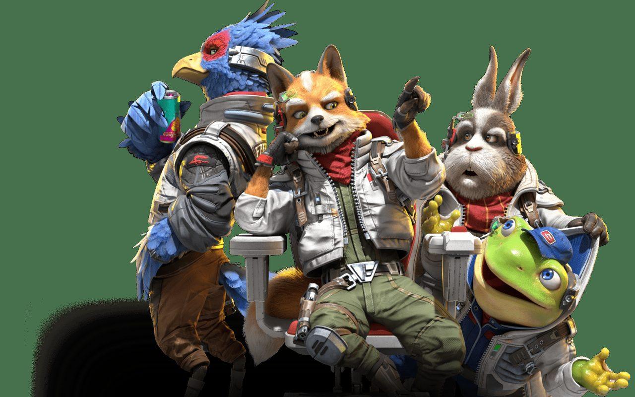 Falco, Fox, Peppy et Slippy en tenue de pilote, visuel officiel de Star Fox