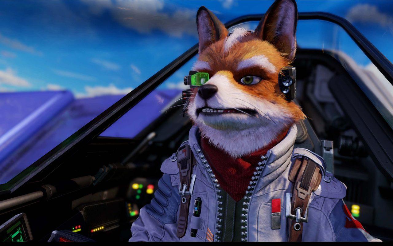 Fox McCloud aux commandes de son Arwing, en vue rapprochée