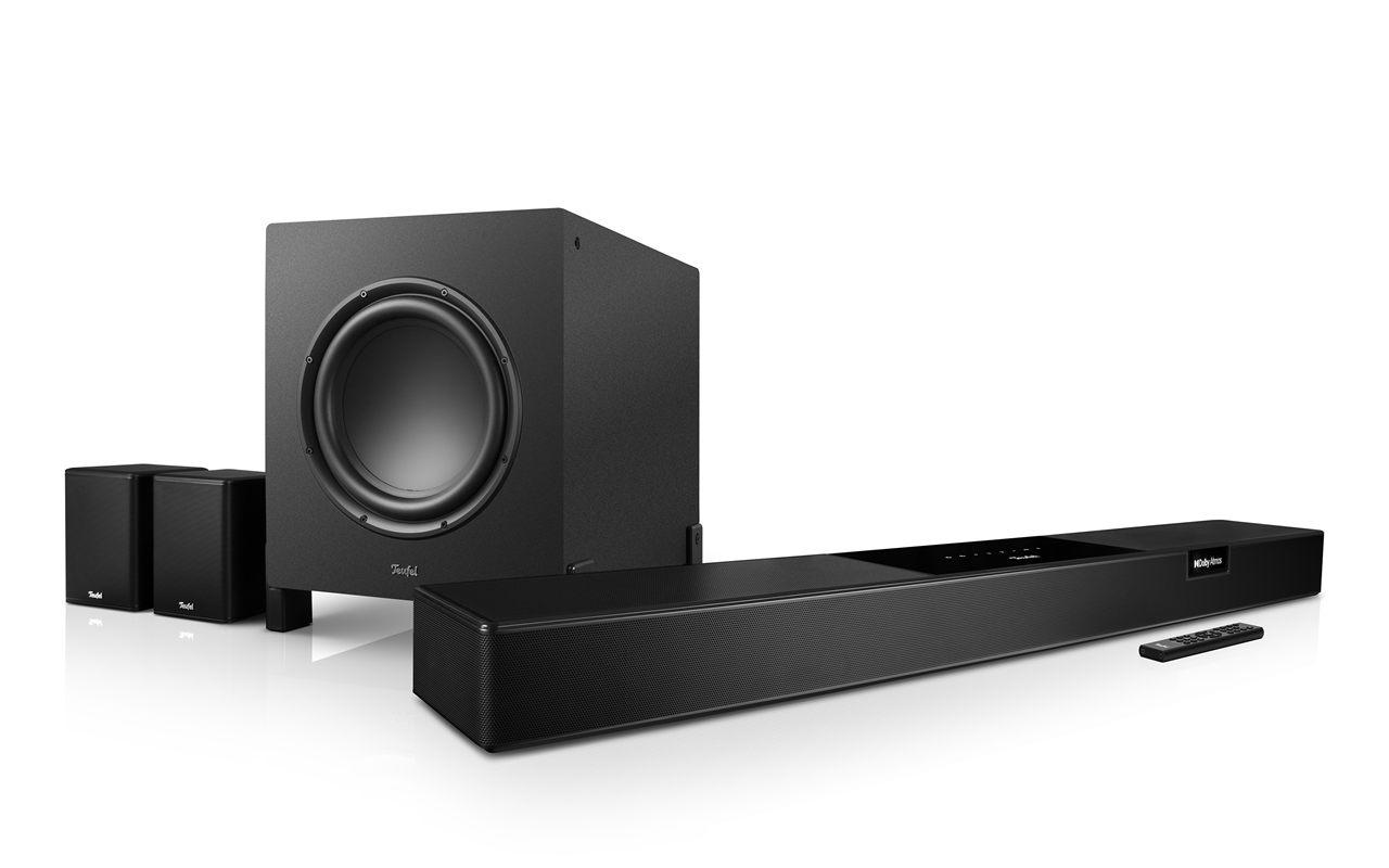 L'ensemble 7.1.2 noir, avec barre, caisson T 10 Mk2 et deux enceintes arrière