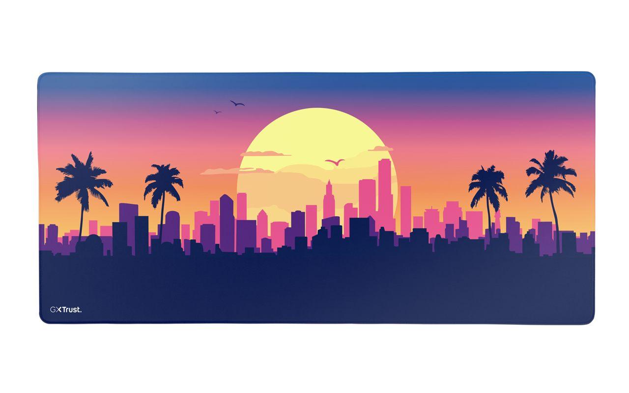 Tapis de souris XXL Trust au soleil couchant derrière les gratte-ciel de Miami et ses palmiers